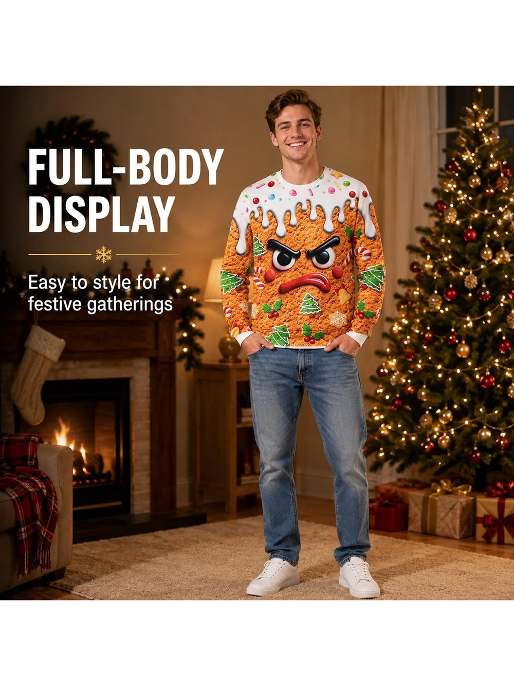 🎄Men's Angry Gingerbread Funny Ugly 3D Print Christmas Hilarious Sweatshirt - Picture 6 of 6